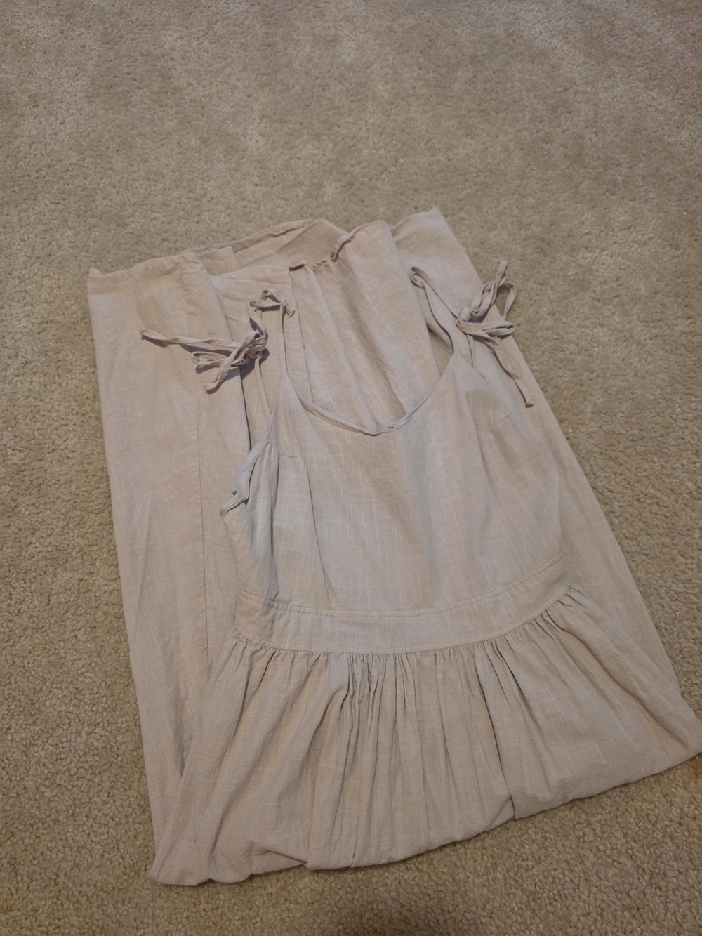 Blush Tie-Shoulder Linen-Blend Midi Dress